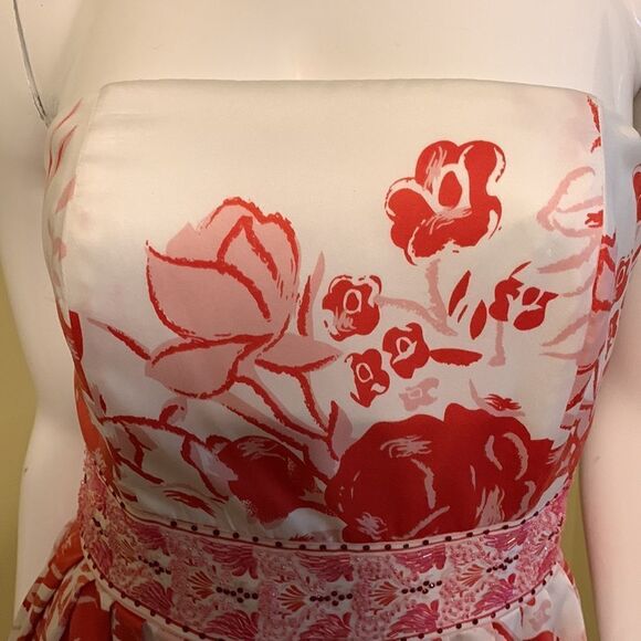 Twenty One Size Small pink floral strapless dress with bubble hemline - Picture 7 of 9